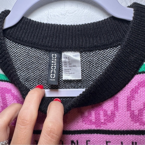 H&M+ Jacquard-knit Sweater Vest Pink Patterned Size Small - Picture 4 of 7